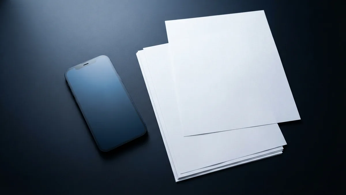 Smartphone beside compact document pages for mobile PDF editing