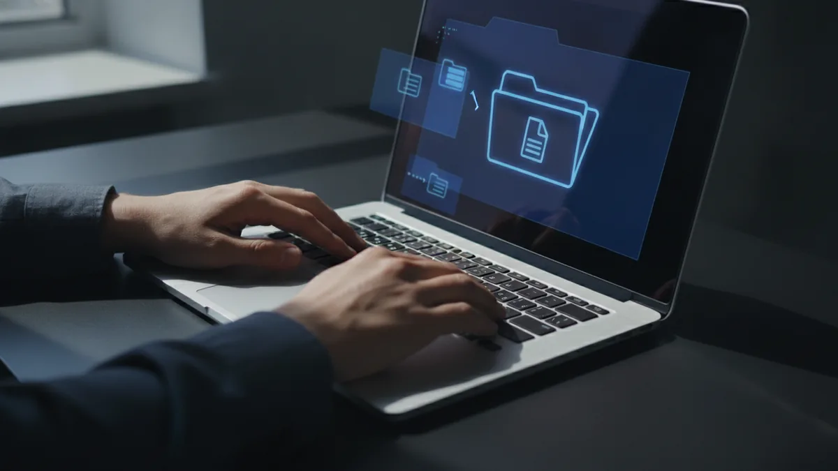 Hands preparing to save a PDF to a downloads folder