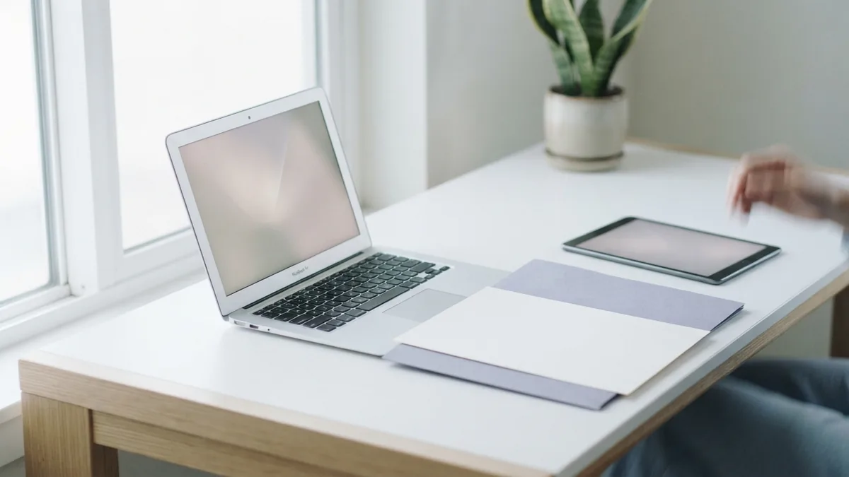 Preparing a PDF download Laptop and blank folder arranged for downloading a PDF file