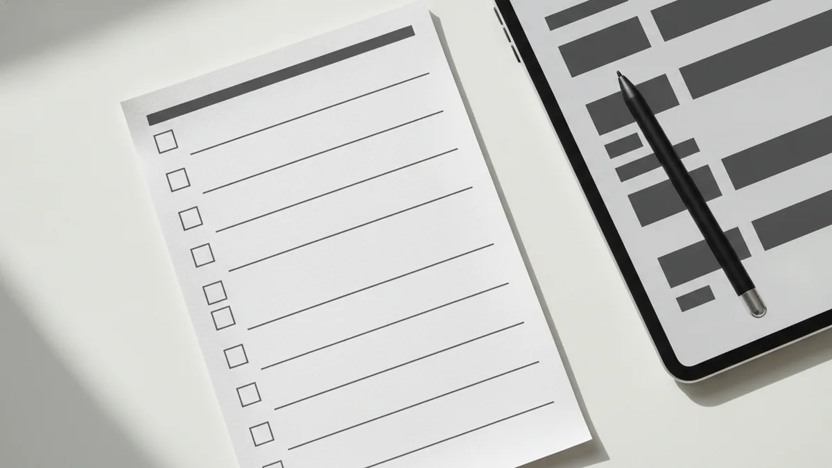 Adding form fields to templates Overhead view of checklist items showing preparation for fillable form fields