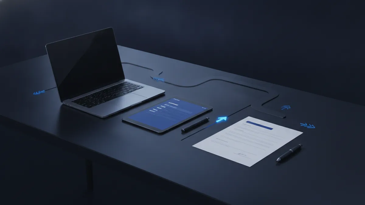 Devices on a desk represent signing PDF alternatives without Acrobat installation.