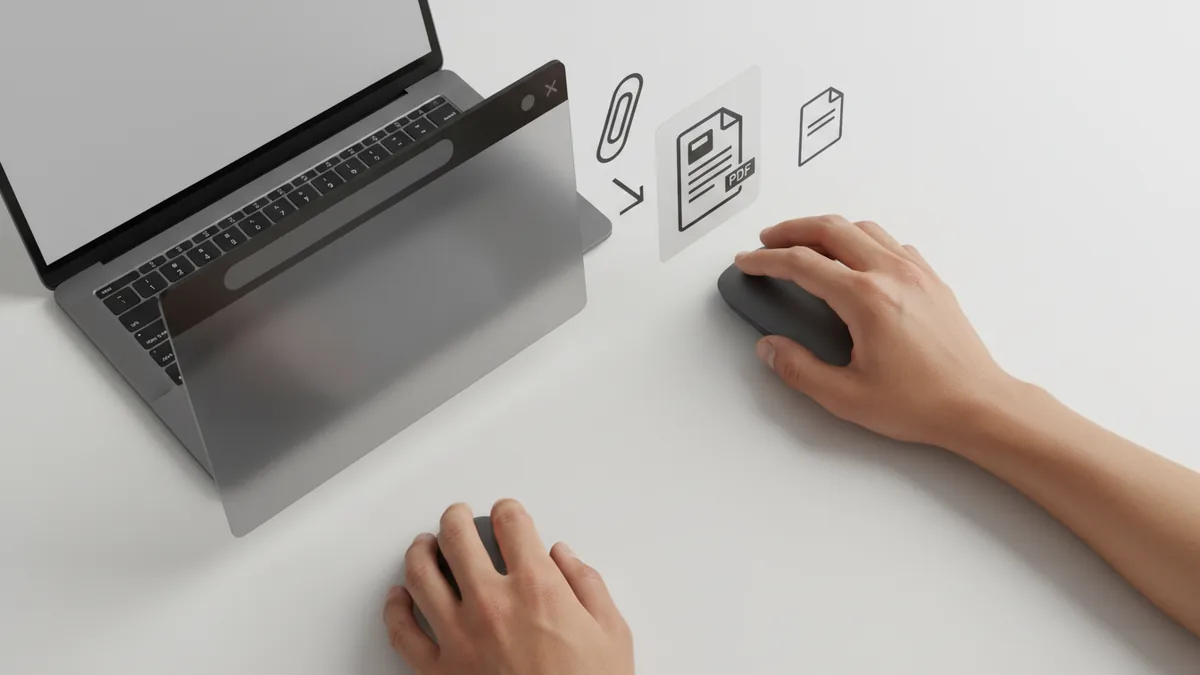 Attach your PDF and send Hands preparing an email with a PDF attachment workflow