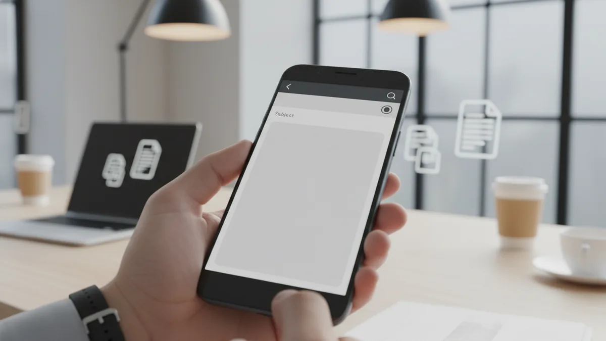 Smartphone showing an email draft with a PDF preview concept