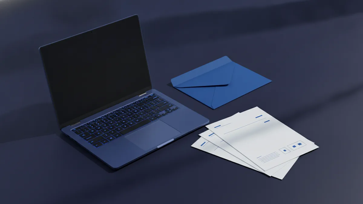 Laptop beside an email attachment setup with a neatly saved PDF file