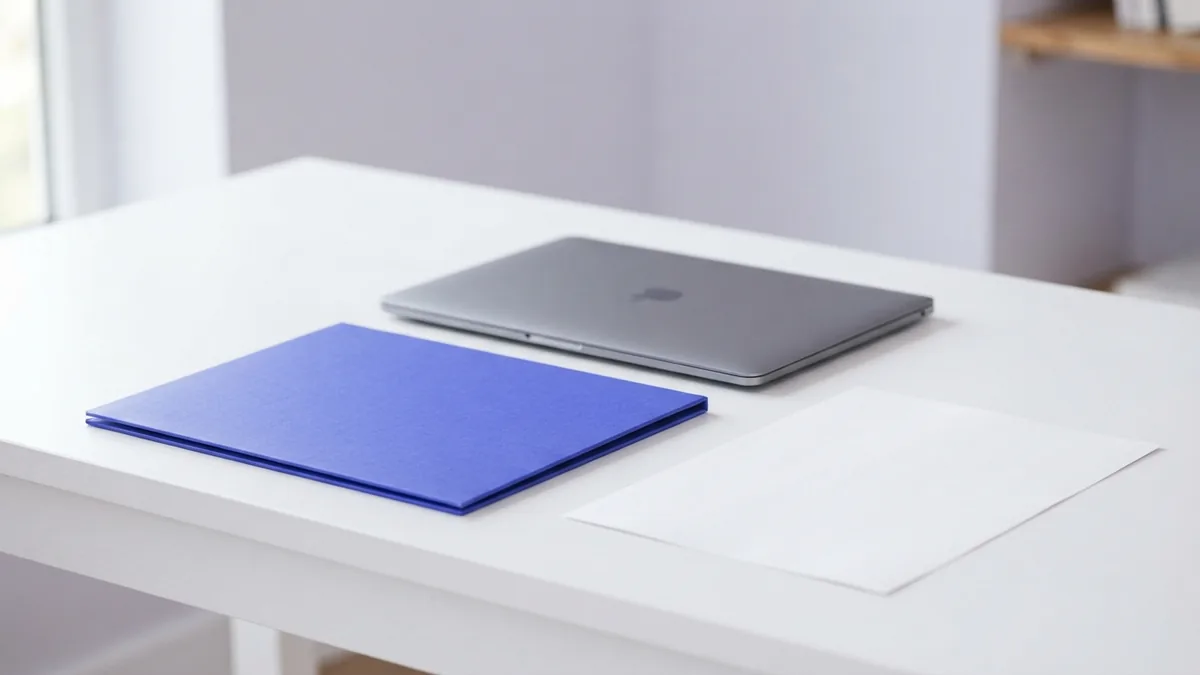 Blank form beside laptop and folder ready for safe document sharing