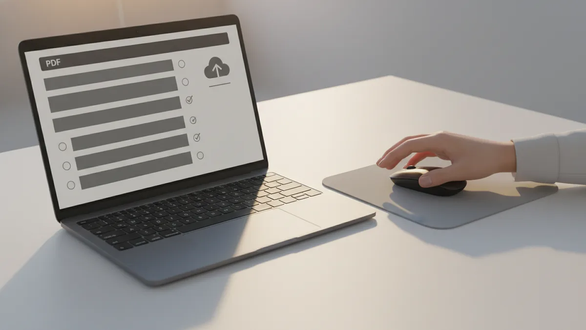 Laptop setup ready for online PDF form filling on a desk