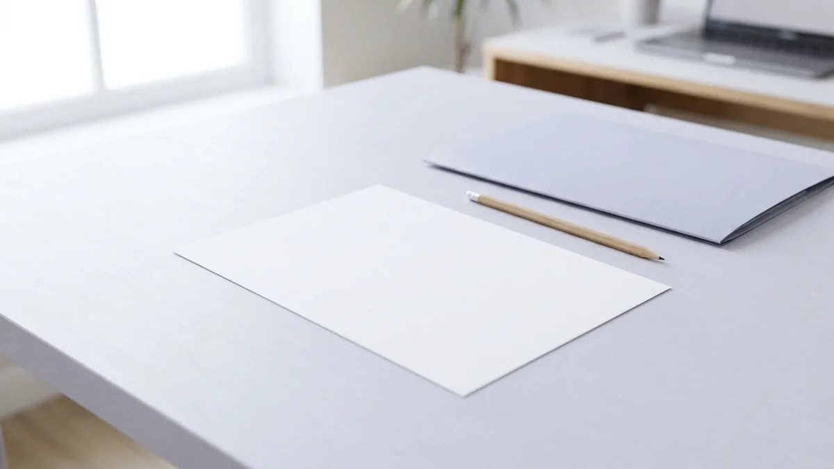 Blank worksheet, pencil, and folder arranged for a clear calculation study