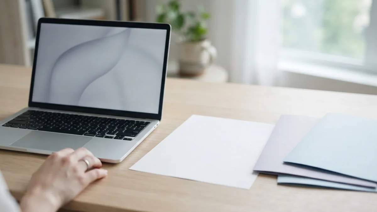 Laptop and blank study sheet arranged with folders for probability examples