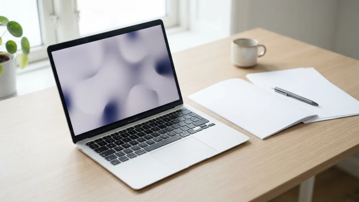 Laptop, tablet, and blank paper on a bright desk for choosing data tools