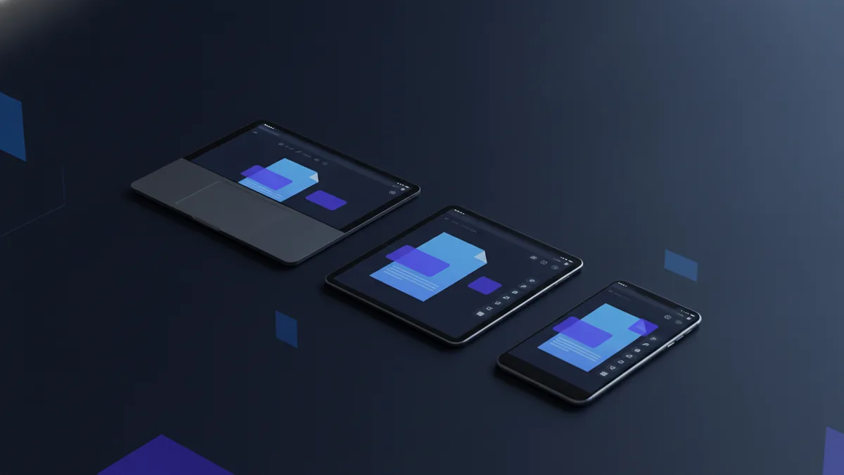 Three-device workspace suggesting different ways to highlight a PDF.