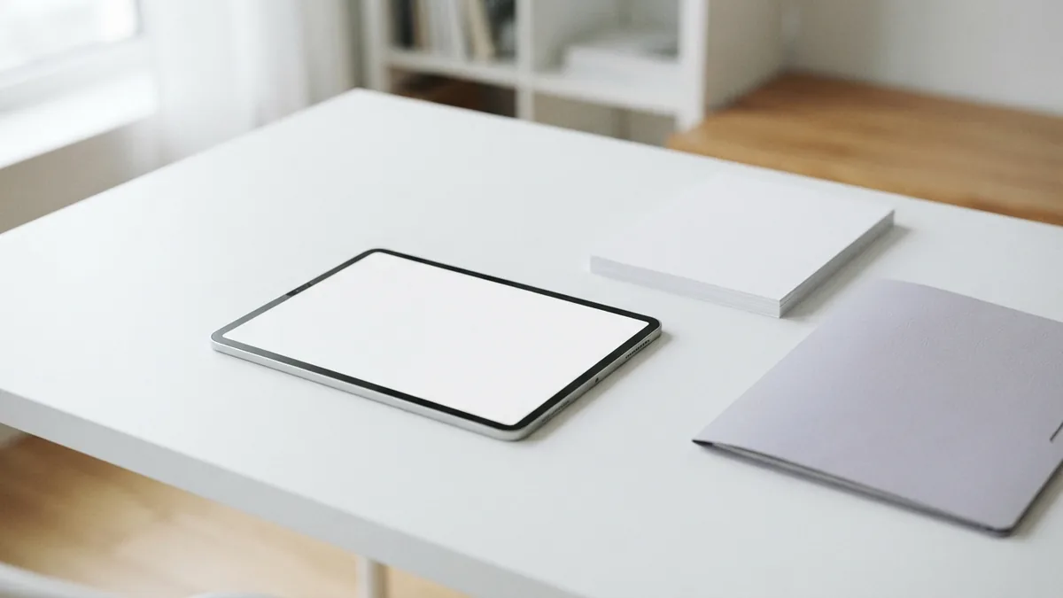 Tablet beside papers and a folder for importing PDF study files