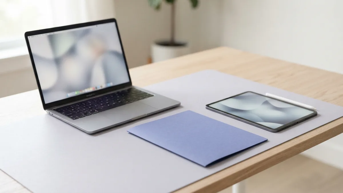Tablet and laptop beside a folder for saving notes as PDF files