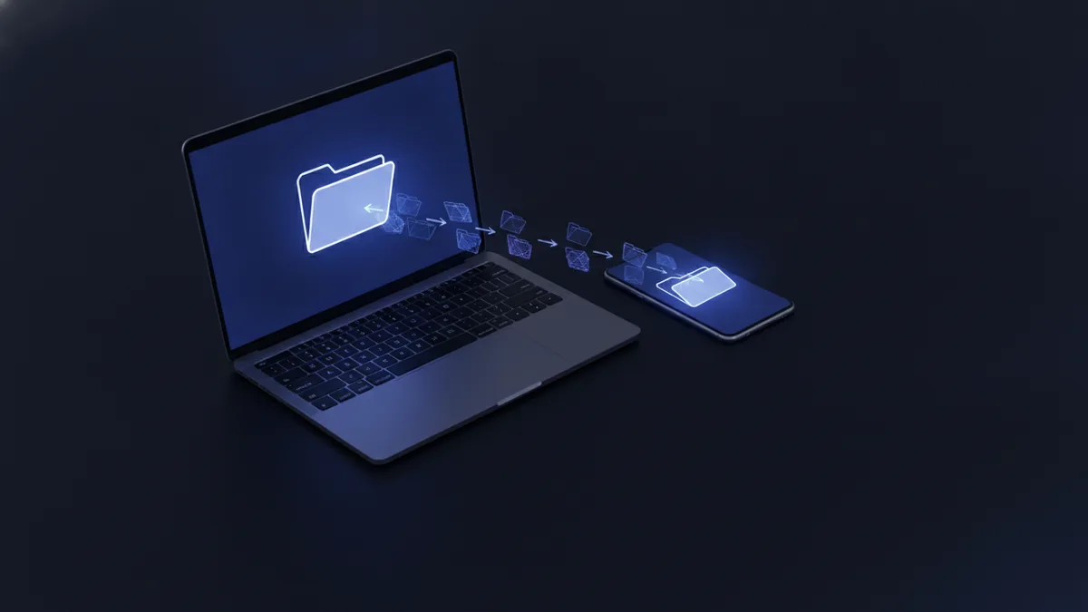 Laptop and phone setup illustrating uploading a PDF to Google Drive
