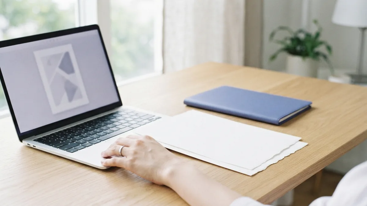 Laptop with blank sheets and folder showing a clean PDF conversion workspace