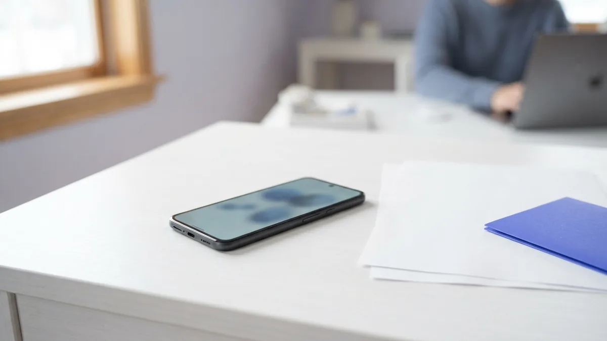 Smartphone beside blank papers for making a JPG into a PDF on iPhone