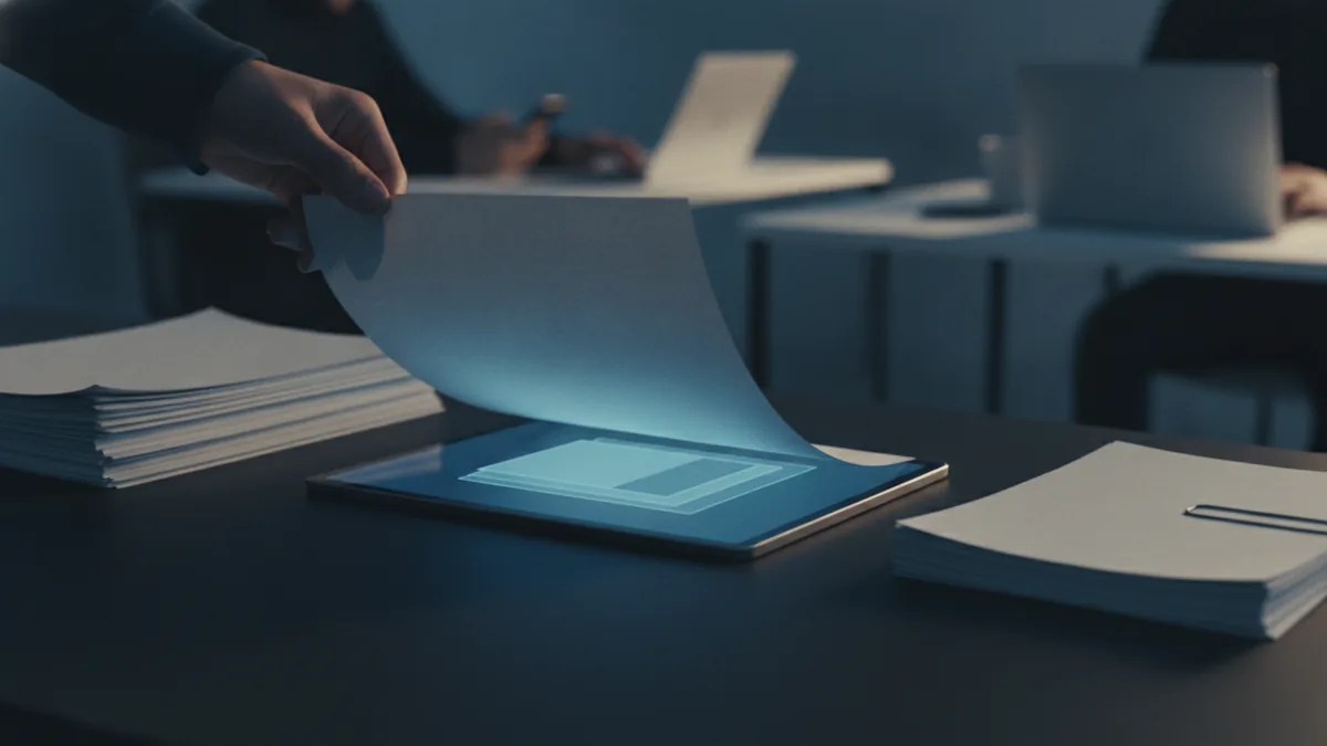 Hands reducing a thick paper stack into a neat bundle to represent smaller PDFs