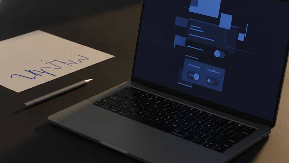 Laptop setup showing PDF protection settings for restricting edits.