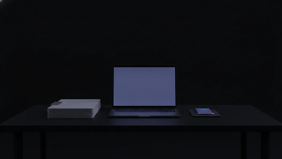 Merge scans online without install Laptop workspace representing online merging of PDF scan files