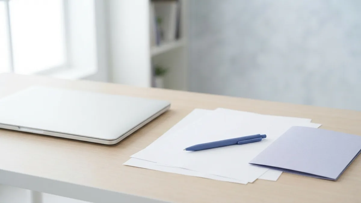 Laptop and blank papers arranged for checking a converted PDF document
