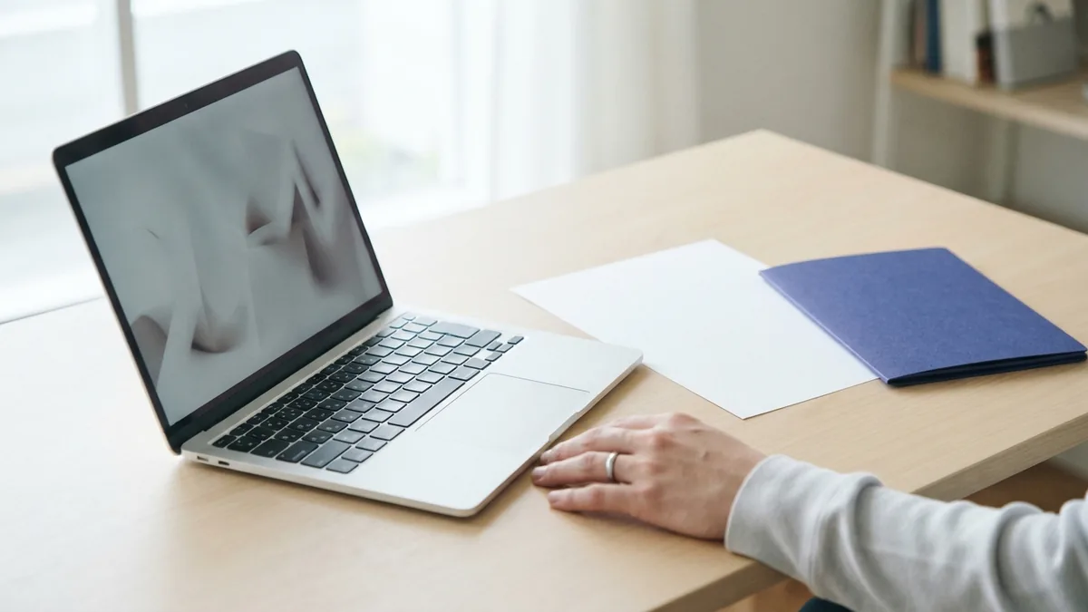 Laptop and blank document on a desk during visual PDF editing