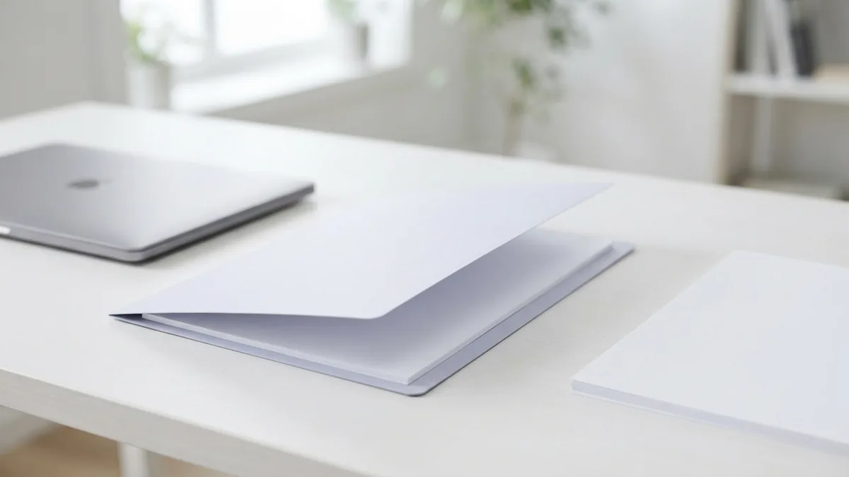 Laptop and folder beside blank sheets for saving an edited PDF