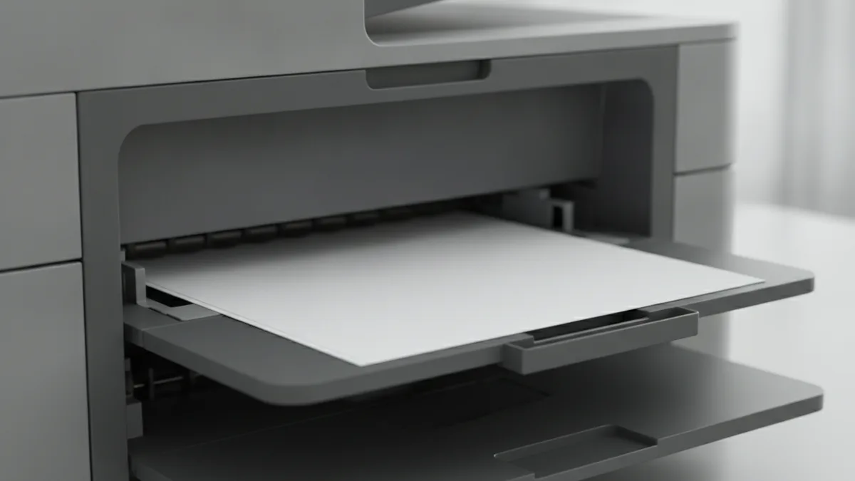 Verify printer driver settings Paper feeding into a printer tray for consistent two-up and four-up printing.