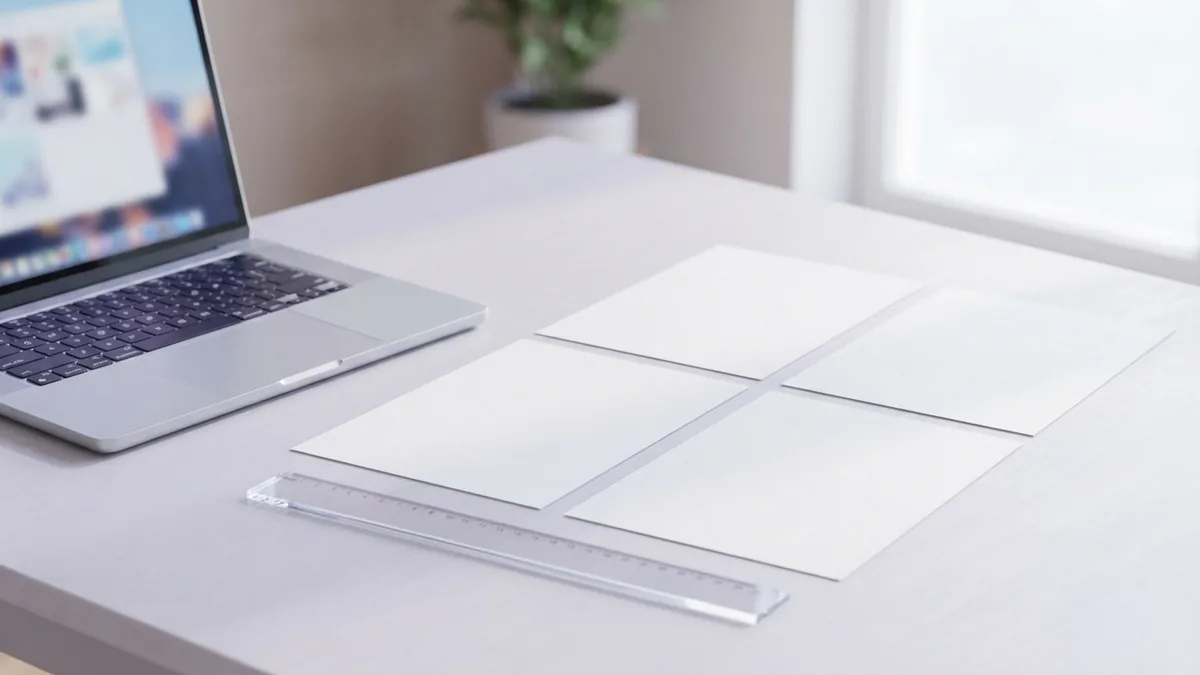 Tiling pages for a large poster Blank tiled sheets arranged beside a laptop for poster printing