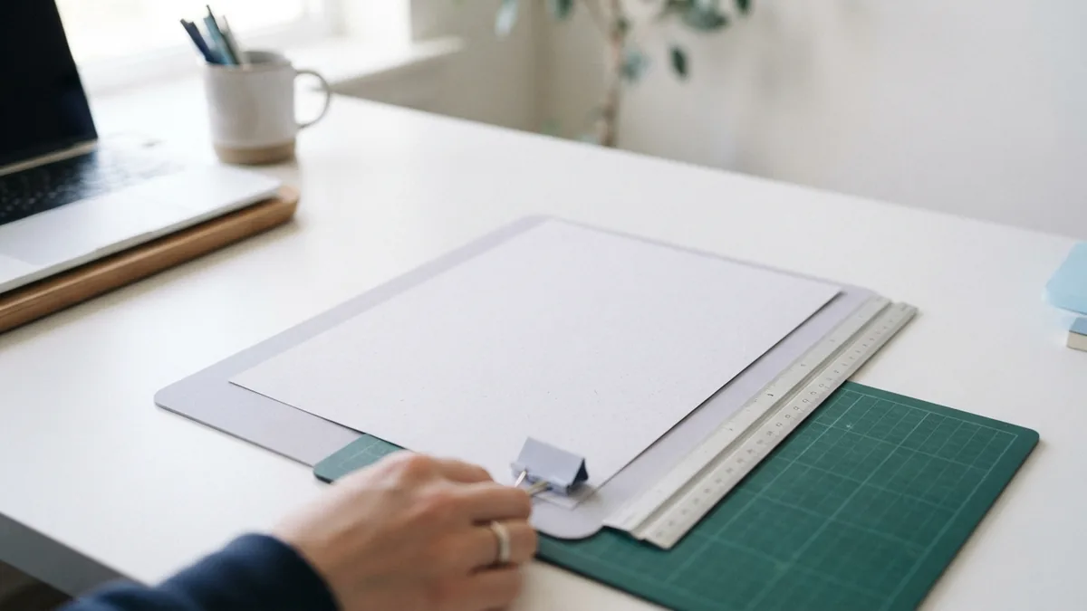 Blank poster sheets with ruler and cutting mat for print checks