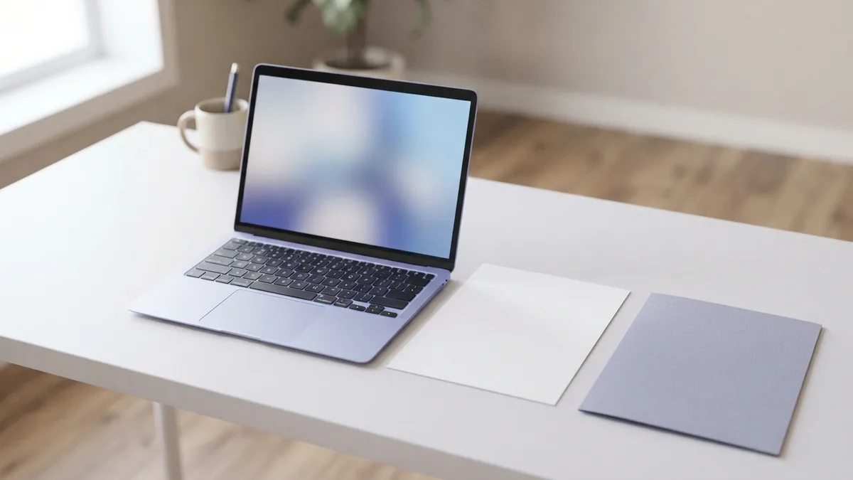 Online PDF unlock process Laptop and blank papers representing an online PDF unlock process