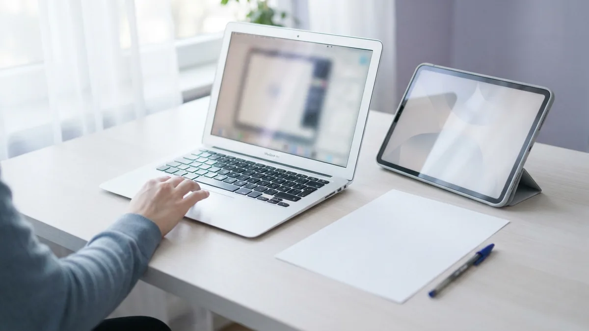 Laptop and tablet workspace for step-by-step PDF image removal