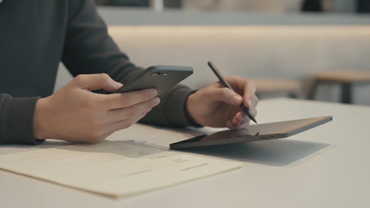 Offline access with PDFs Phone and tablet on a desk to save a webpage for offline reading