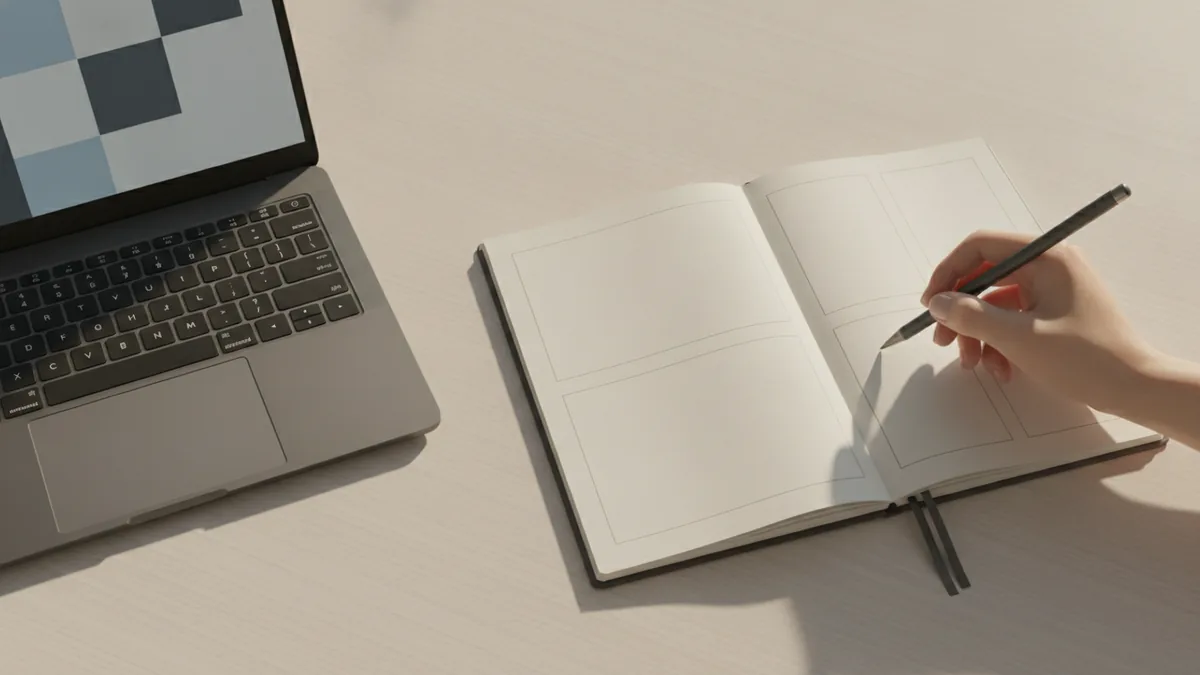 Split by page workflow Notebook and laptop scene representing splitting a PDF into parts