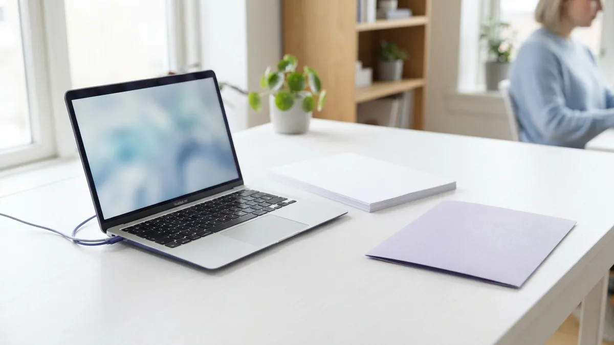 Laptop and blank documents on a neat desk for fixing missing PDF previews
