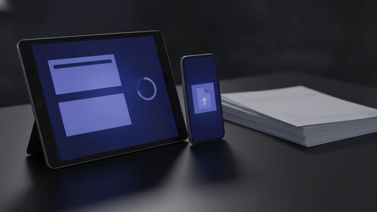 Online PDF to Word workflow Mobile devices and documents staged for online PDF to Word conversion