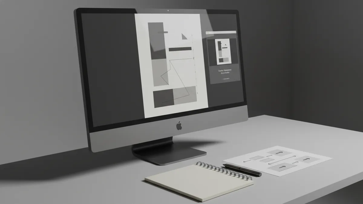 Quality checks before export Desktop computer setup for checking PDF export quality before saving
