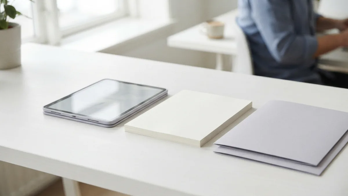 Common files ready for PDF conversion Tablet, folders, and blank documents representing common PDF source files