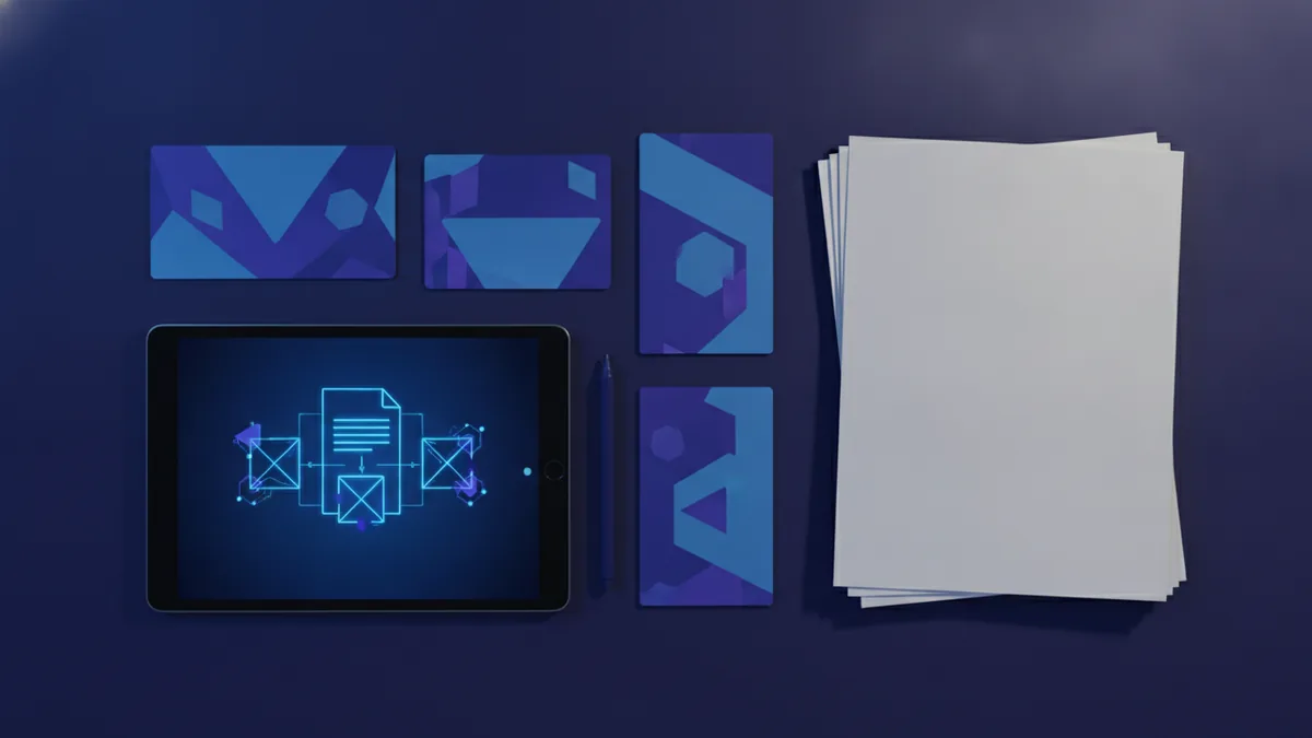 Converting meme images into a PDF Meme prints arranged beside a tablet during a PDF conversion task