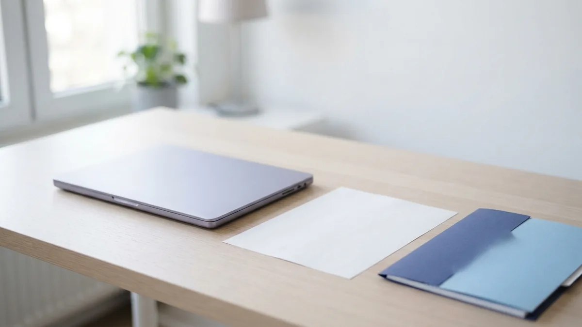 Laptop, blank paper, and folder arranged for solving common PDF editing issues