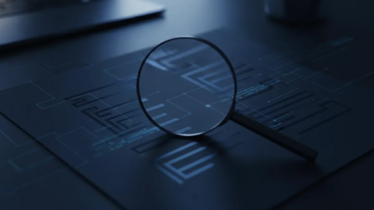 Spotting the right text Magnifying glass over a document to represent finding words in a PDF.