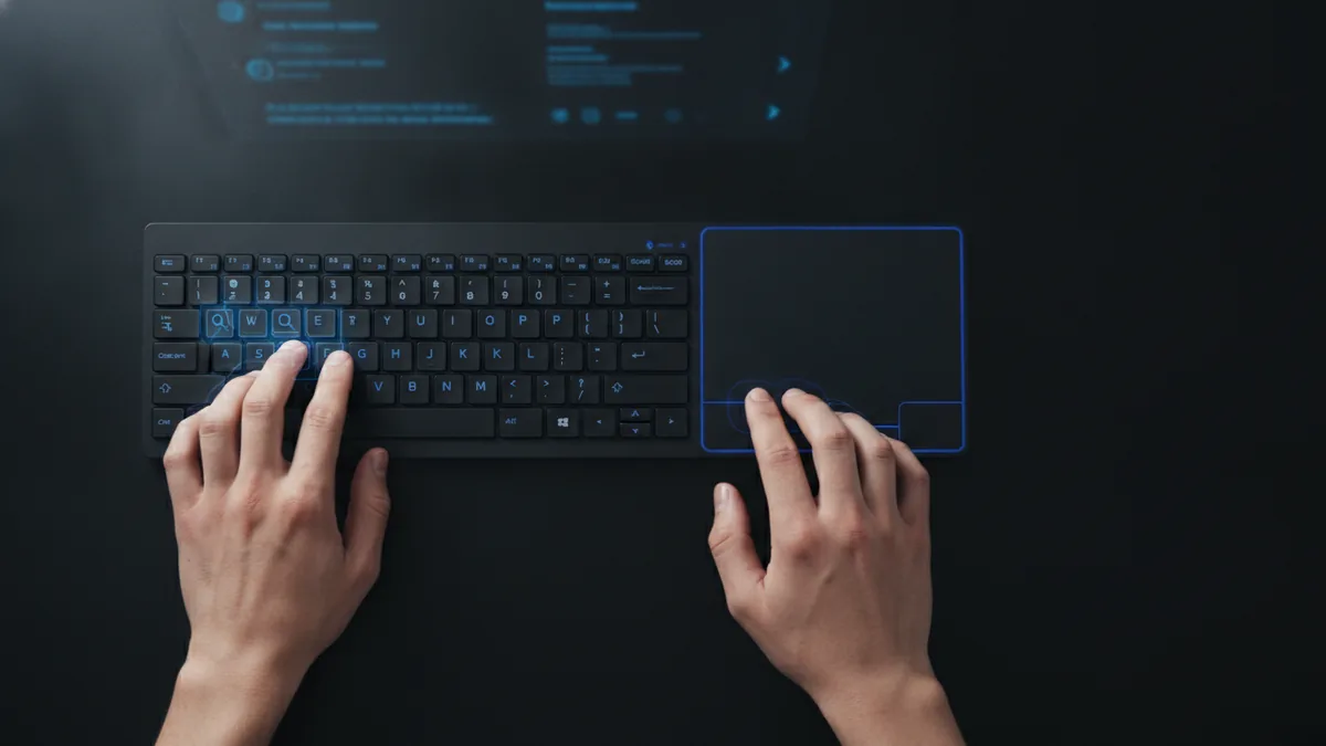 Keyboard view that represents using find shortcuts to search a PDF.