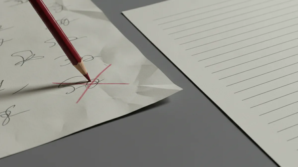 Editing a draft by crossing out vague lines to avoid stereotypes