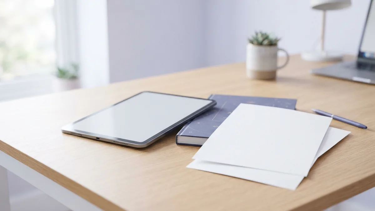 Tablet, atlas, and blank papers arranged for research on Africa’s diverse regions