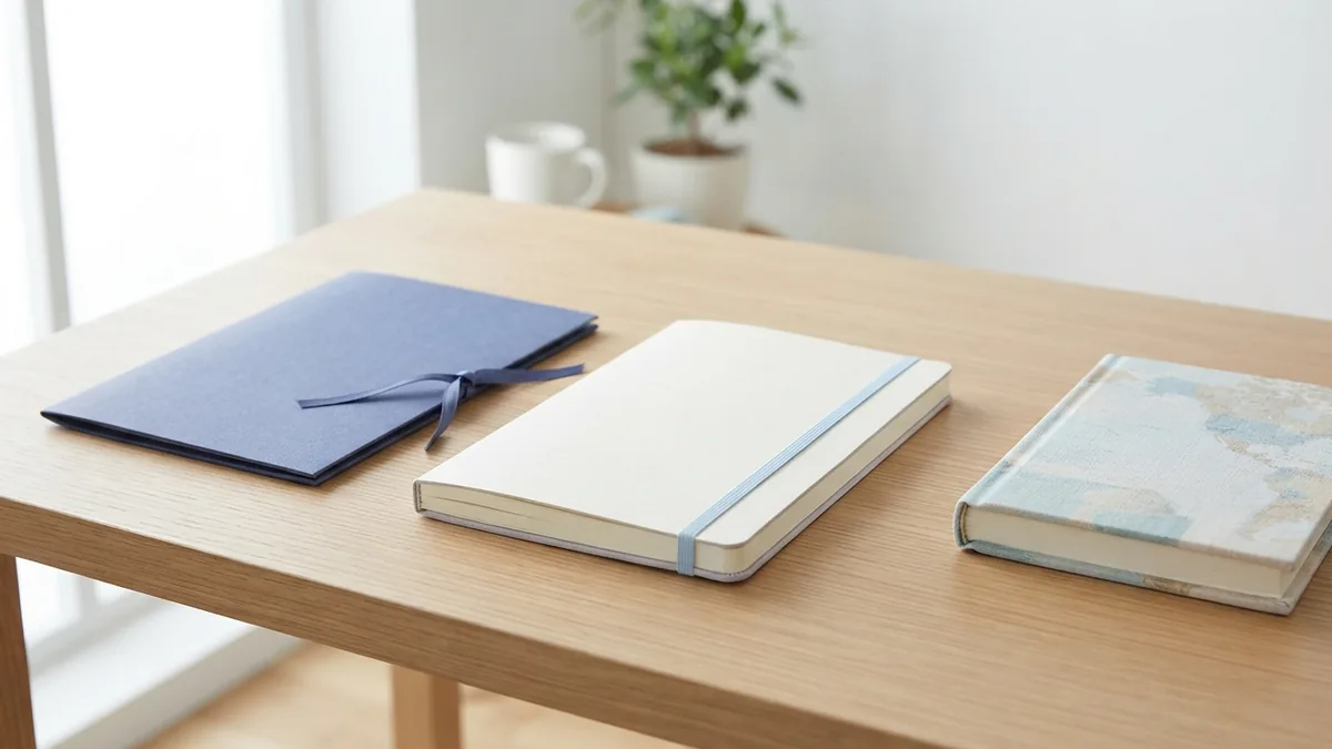 Blank notebook and atlas on a neat desk for careful cultural research