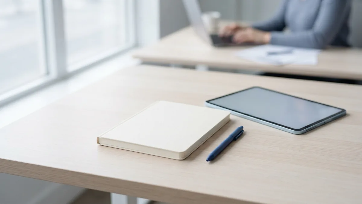 Blank notebook and tablet on a desk for shaping detailed story scenes