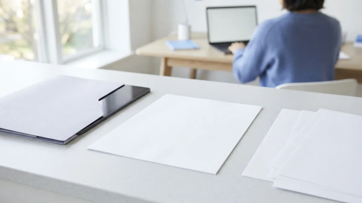 Blank pages, tablet, and folder arranged for managing PDF pages