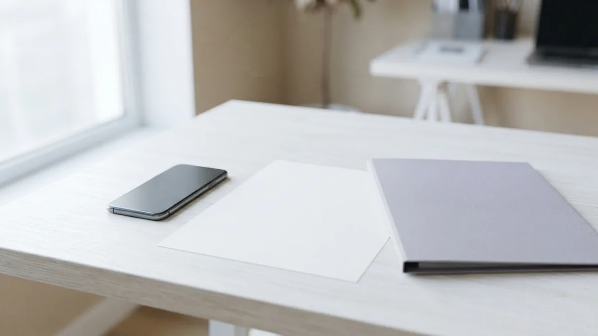 A phone beside a blank document Phone beside blank paper and a folder for converting a photo into a PDF
