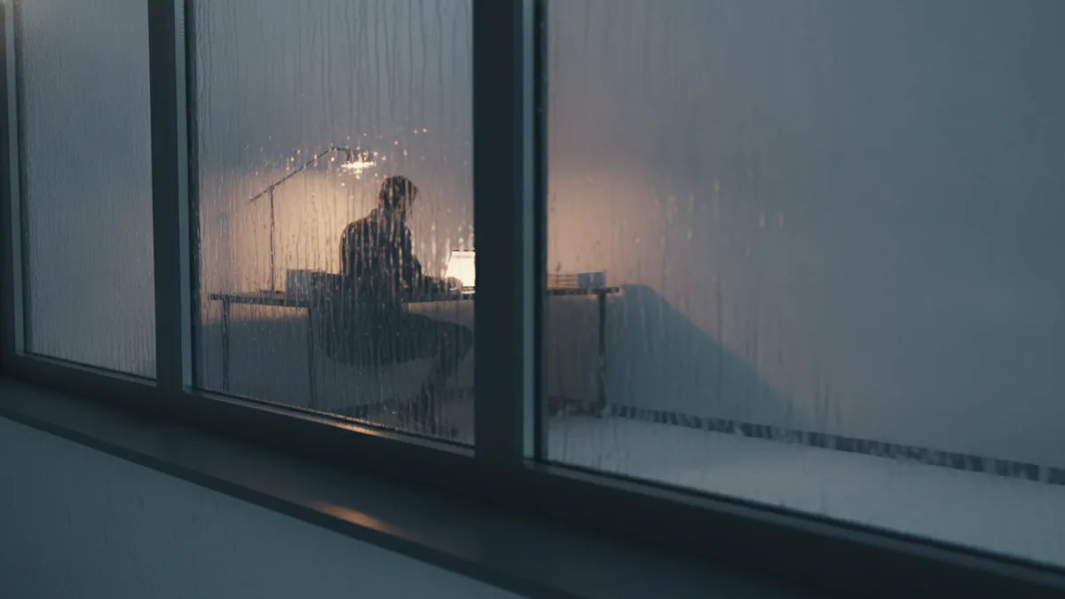 Resilience through tough moments Window view with rain streaks symbolizing resilience and reflection