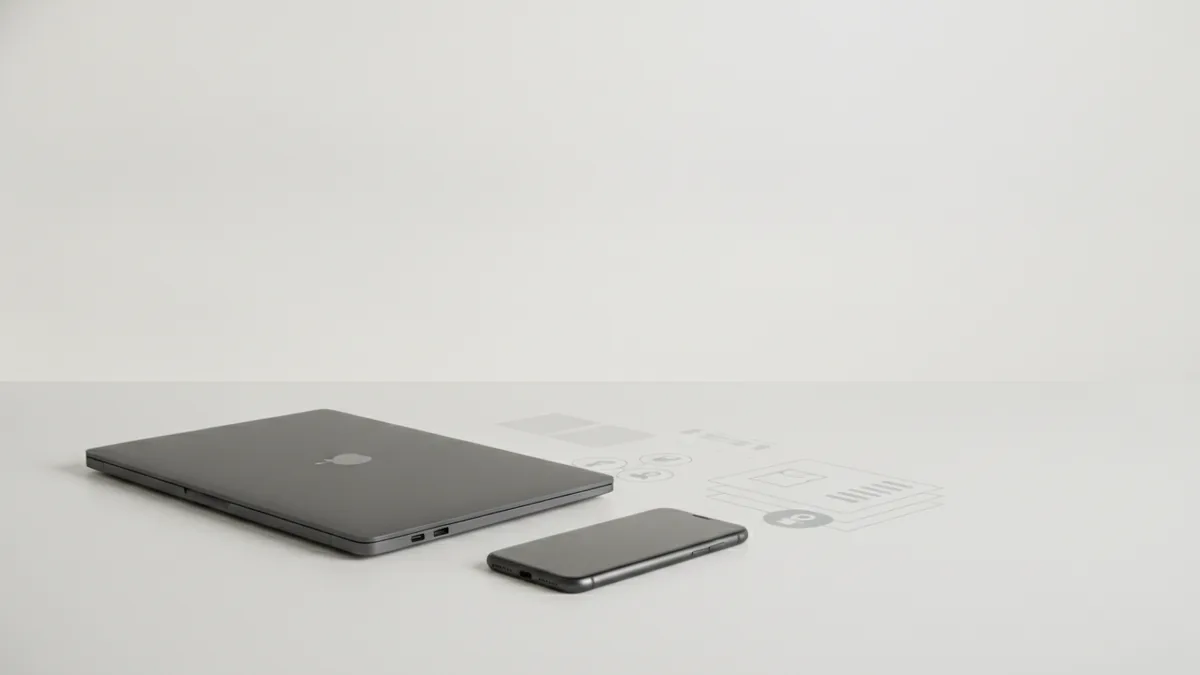 Laptop and phone on a desk for safe document access