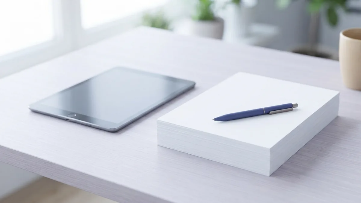 Tablet and blank forms arranged for adding fields to a PDF document