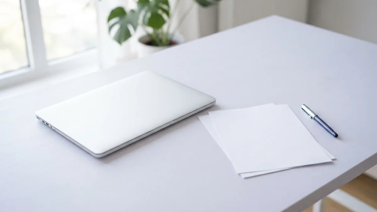 Editing text and forms in PDFs Laptop and blank paper sheets arranged for editing PDF text and forms